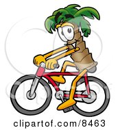 Clipart Picture Of A Palm Tree Mascot Cartoon Character Riding A Bicycle