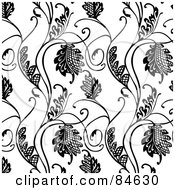 Poster, Art Print Of Seamless Repeat Background Of Black And White Floral Hatch Vines