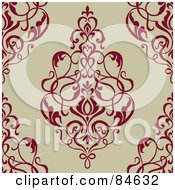 Poster, Art Print Of Seamless Repeat Background Of Red Leafy Designs On Beige