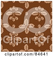 Poster, Art Print Of Seamless Repeat Background Of Tan Acorns And Oak Leaves On Brown