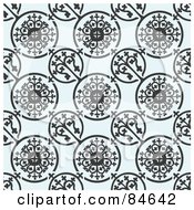 Royalty Free RF Clipart Illustration Of A Seamless Repeat Background Of Dark Gray Circles On Pastel Blue by BestVector