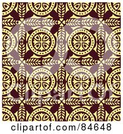 Poster, Art Print Of Seamless Repeat Background Of Tan Floral Circles And Leaves On Brown