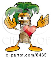 Clipart Picture Of A Palm Tree Mascot Cartoon Character With His Heart Beating Out Of His Chest