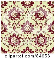 Royalty Free RF Clipart Illustration Of A Seamless Repeat Background Of Maroon Flowers And Vines On Beige