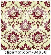 Poster, Art Print Of Seamless Repeat Background Of Maroon Flowers And Vines On Beige