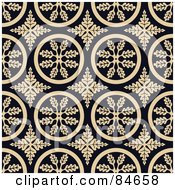 Royalty Free RF Clipart Illustration Of A Seamless Repeat Background Of Beige Leaf Circles On Black