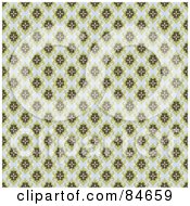 Poster, Art Print Of Seamless Repeat Background Of Pink And Green Floral Patterns Over Blue