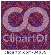 Royalty Free RF Clipart Illustration Of A Seamless Repeat Background Of Orange Floral Diamonds And Leaves On Purple