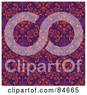 Poster, Art Print Of Seamless Repeat Background Of Orange Floral Diamonds And Leaves On Purple