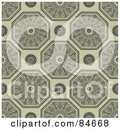 Poster, Art Print Of Seamless Repeat Background Of Gray Floral Hexagons And Flowers On Tan