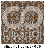 Royalty Free RF Clipart Illustration Of A Seamless Repeat Background Of Blue Swirly Diamonds On Brown