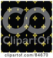 Poster, Art Print Of Seamless Repeat Background Of Yellow Ovals And Fleur De Lis Designs On Black