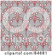 Royalty Free RF Clipart Illustration Of A Seamless Repeat Background Of Red Swords On Gray by BestVector