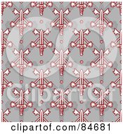 Poster, Art Print Of Seamless Repeat Background Of Red Swords On Gray