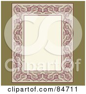 Poster, Art Print Of Tan Background With A Border Of Red Floral Vines Around Blank Space