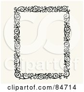 Poster, Art Print Of Beige Background With A Black Floral Swirl Frame