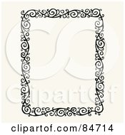 Royalty Free RF Clipart Illustration Of A Beige Background With A Black Floral Swirl Frame