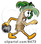 Poster, Art Print Of Palm Tree Mascot Cartoon Character Holding A Bowling Ball