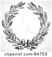 Royalty Free RF Clipart Illustration Of A Black And White Olive Leaf Wreath With A Ribbon