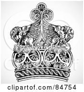 Royalty Free RF Clipart Illustration Of A Black And White Crown With Fantasy Creatures by BestVector