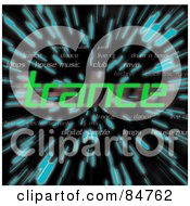 Poster, Art Print Of The Green Word Trance Over Zooming Blue Lines In Hyperspace On Black