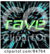 Poster, Art Print Of The Green Word Rave Over Zooming Blue Lines In Hyperspace On Black