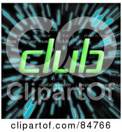 Royalty Free RF Clipart Illustration Of The Green Word Club Over Zooming Blue Lines In Hyperspace On Black