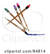 Poster, Art Print Of Five Colorful Paintbrushes A Blue One Painting A Line