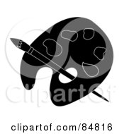 Royalty Free RF Clipart Illustration Of A Black Artist Palette With A Paintbrush