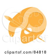 Royalty Free RF Clipart Illustration Of A Yellow Artist Palette With A Paintbrush