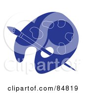 Royalty Free RF Clipart Illustration Of A Blue Artist Palette With A Paintbrush