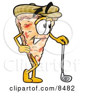 Slice Of Pizza Mascot Cartoon Character Leaning On A Golf Club While Golfing