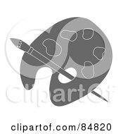 Royalty Free RF Clipart Illustration Of A Gray Artist Palette With A Paintbrush
