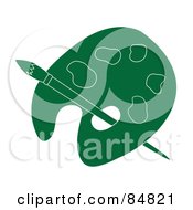 Poster, Art Print Of Green Artist Palette With A Paintbrush