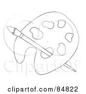 Royalty Free RF Clipart Illustration Of An Outlined Artist Palette With A Paintbrush