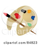 Royalty Free RF Clipart Illustration Of An Artist Palette With A Paintbrush And Colorful Paints
