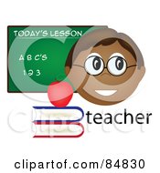 Royalty Free RF Clipart Illustration Of A Friendly Male Indian Teacher With The Word Books And Chalk Board