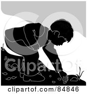 Royalty Free RF Clipart Illustration Of A Black And White Boy On A Beach Bending Over To Pick Up A Shell