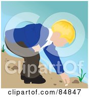 Poster, Art Print Of Blond Caucasian Boy On A Beach Bending Over To Pick Up A Shell