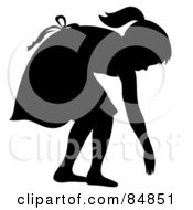 Royalty Free RF Clipart Illustration Of A Silhouetted Girl Bending Over To Pick Up A Seashell On A Beach by Pams Clipart
