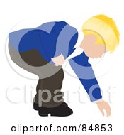 Blond Caucasian Boy Bending Over To Reach For Something
