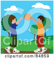 Poster, Art Print Of Two Boys Playing Catch At A Park