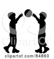 Royalty Free RF Clipart Illustration Of Two Black Silhouetted Boys Playing Catch With A Ball by Pams Clipart