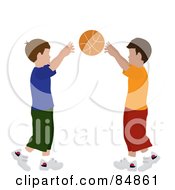 Poster, Art Print Of Two Little Boys Playing Catch With A Basketball