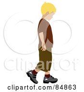 Poster, Art Print Of Little Blond Caucasian Boy Walking To The Right