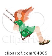 Royalty Free RF Clipart Illustration Of A Red Haired Caucasian Girl Swinging by Pams Clipart