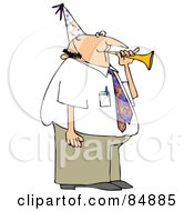 Poster, Art Print Of Caucasian Businessman Blowing A Party Horn And Wearing A Hat