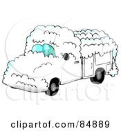 Man Driving A White Utility Truck Covered In Snow