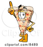 Slice Of Pizza Mascot Cartoon Character Pointing Upwards