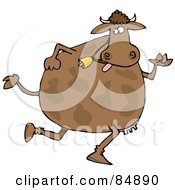 Poster, Art Print Of Brown Cow Wearing A Bell And Running On Its Hind Legs